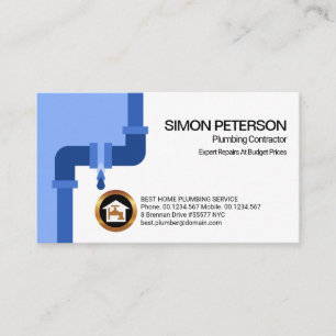 Simple Leaking Blue Plumbing Pipe Plumber Business Card
