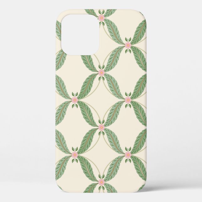 Simple Leaves Flowers Grid Pattern Case-Mate iPhone Case (Back)