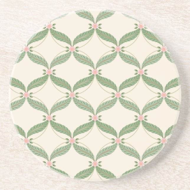 Simple Leaves Flowers Grid Pattern Coaster (Front)