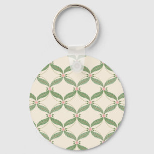 Simple Leaves Flowers Grid Pattern Key Ring
