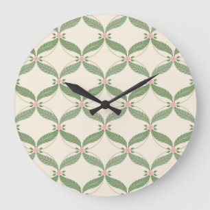 Simple Leaves Flowers Grid Pattern Large Clock