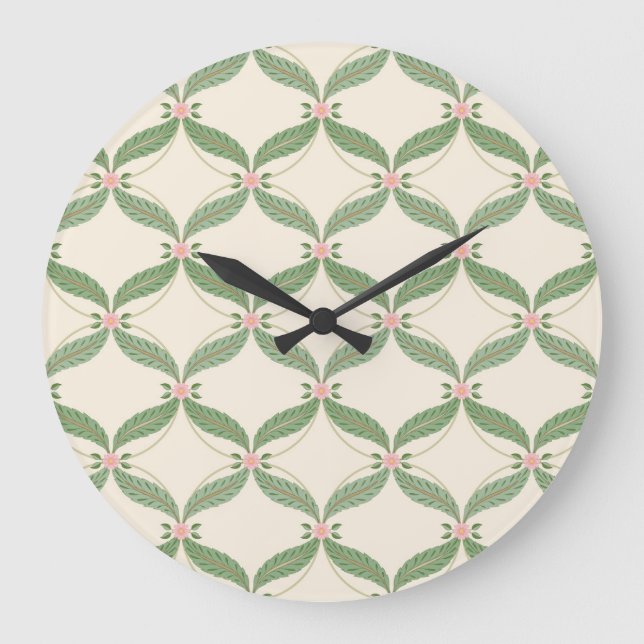 Simple Leaves Flowers Grid Pattern Large Clock (Front)