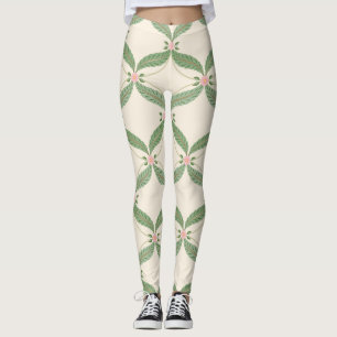 Simple Leaves Flowers Grid Pattern Leggings