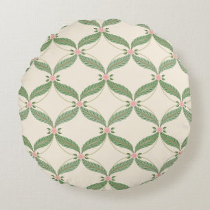 Simple Leaves Flowers Grid Pattern Round Cushion