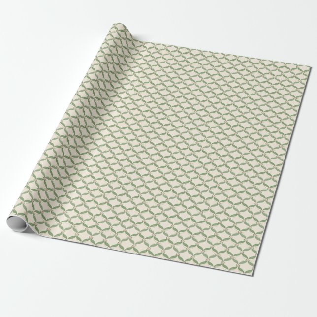 Simple Leaves Flowers Grid Pattern Wrapping Paper (Unrolled)