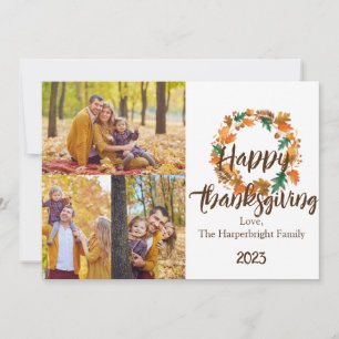 Simple leaves Thanksgiving family Photo Collage Holiday Card