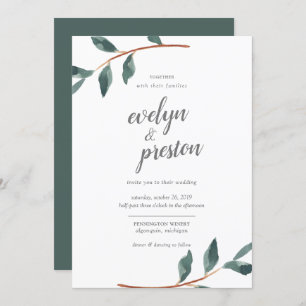Simple Leaves Watercolor Wedding Invitation