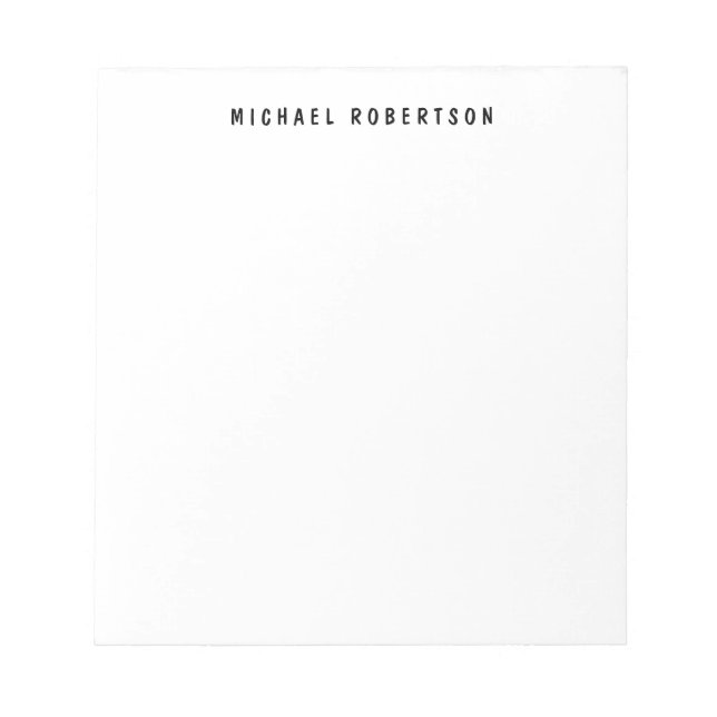 Simple Legible Name Elegant Minimalist Black White Notepad (Front)