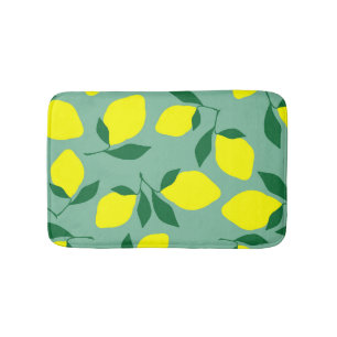 Simple Lemon, Green Background Print. Bath Mat