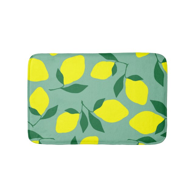 Simple Lemon, Green Background Print. Bath Mat (Front)