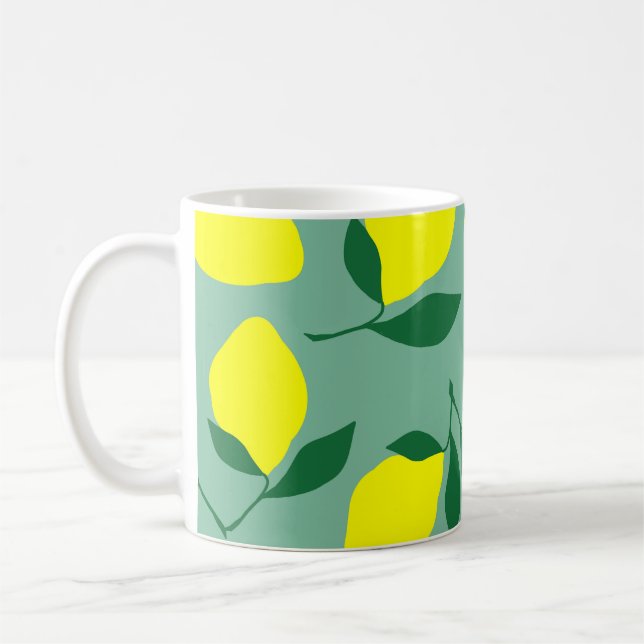 Simple Lemon, Green Background Print. Coffee Mug (Left)