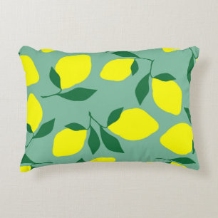 Simple Lemon, Green Background Print. Decorative Cushion