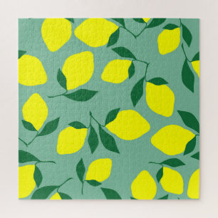 Simple Lemon, Green Background Print. Jigsaw Puzzle