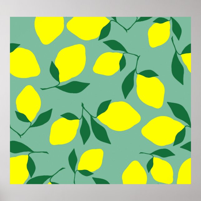 Simple Lemon, Green Background Print. Poster (Front)
