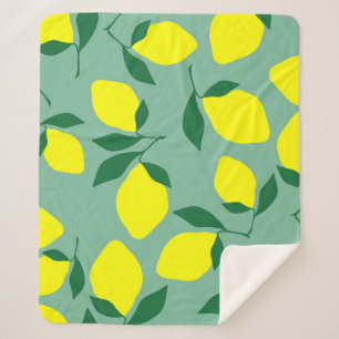 Simple Lemon, Green Background Print. Sherpa Blanket