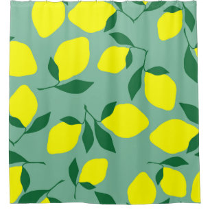 Simple Lemon, Green Background Print. Shower Curtain