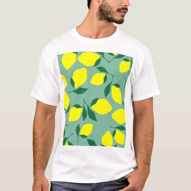 Simple Lemon, Green Background Print. T-Shirt (Front)