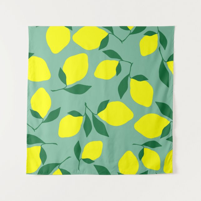 Simple Lemon, Green Background Print. Tapestry (Front)