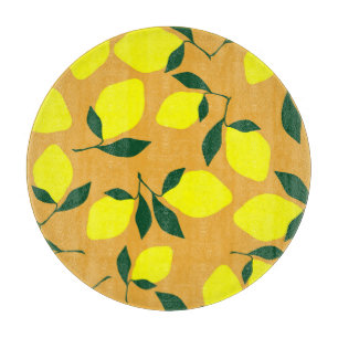 Simple lemon pattern, orange background. cutting board