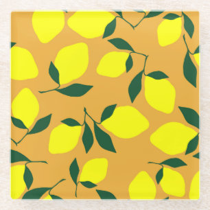 Simple lemon pattern, orange background. glass coaster