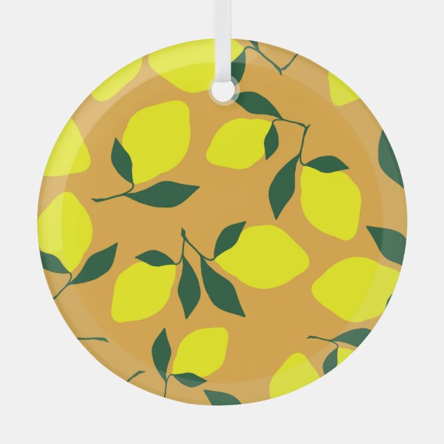 Simple lemon pattern, orange background. glass tree decoration (Front)