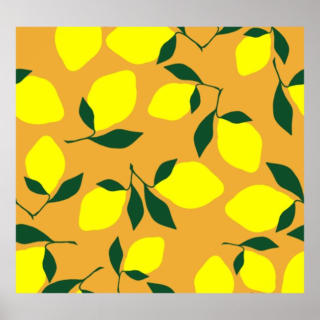 Simple lemon pattern, orange background. poster (Front)