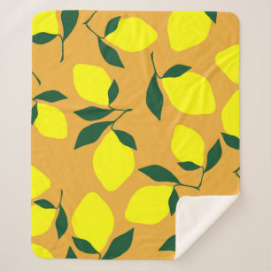 Simple lemon pattern, orange background. sherpa blanket