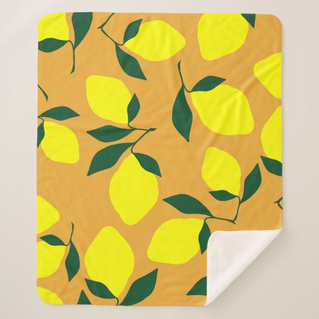 Simple lemon pattern, orange background. sherpa blanket (Front)