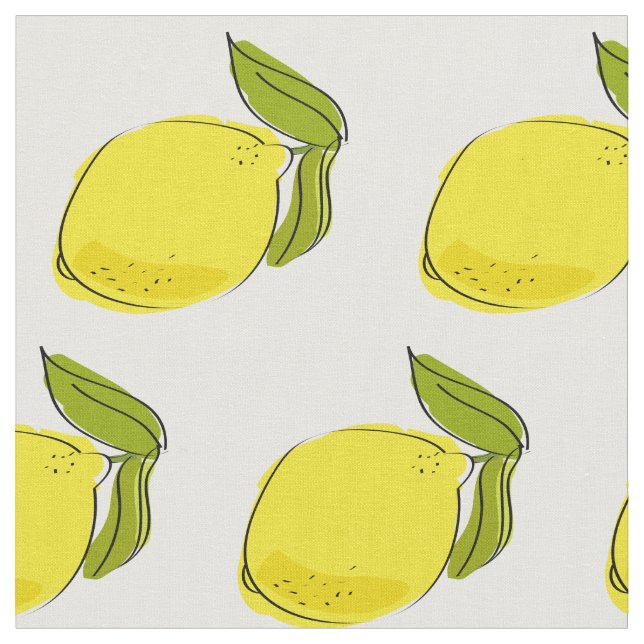 Simple Lemon Pattern White Fabric (Close Up)