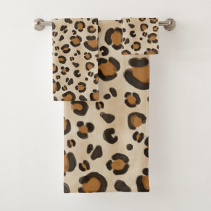 Simple Leopard Animal Print Brown Tan Bath Towel Set