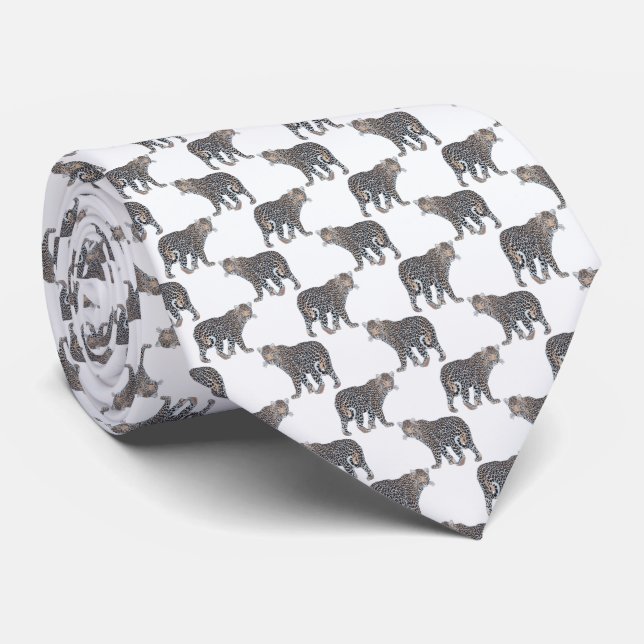 Simple Leopard Animal White Pattern Tie (Rolled)