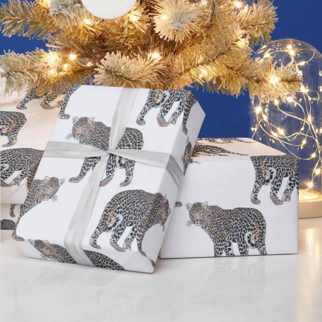 Simple Leopard Animal White Pattern Wrapping Paper (Holidays)