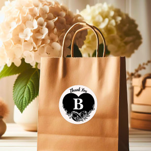 Simple Letter B Heart Foliage Wedding Thank You  Classic Round Sticker