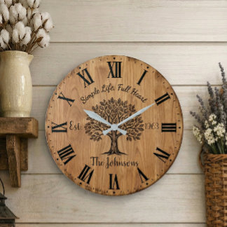 Simple Life Full Heart | Custom Oak Tree Family Large Clock