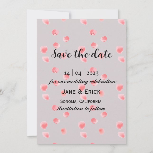 Simple Light Ash Pink Rose Petals  Save The Date (Front)