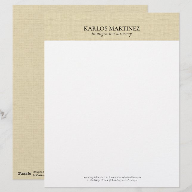 Simple Light Beige Linen Bray Typography Custom Letterhead (Front/Back)