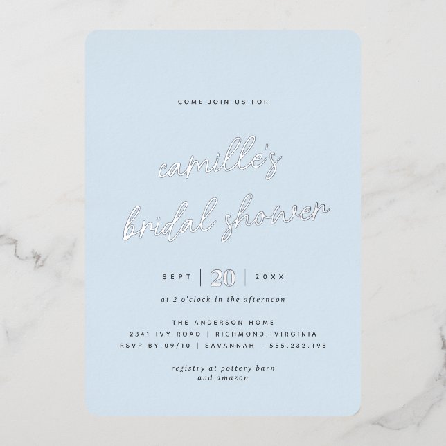  Simple Light Blue and Silver Casual Bridal Shower (Front)