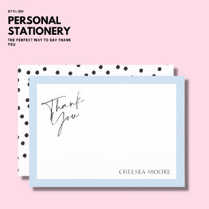 Simple Light Blue Border Spot Flat Thank You Card