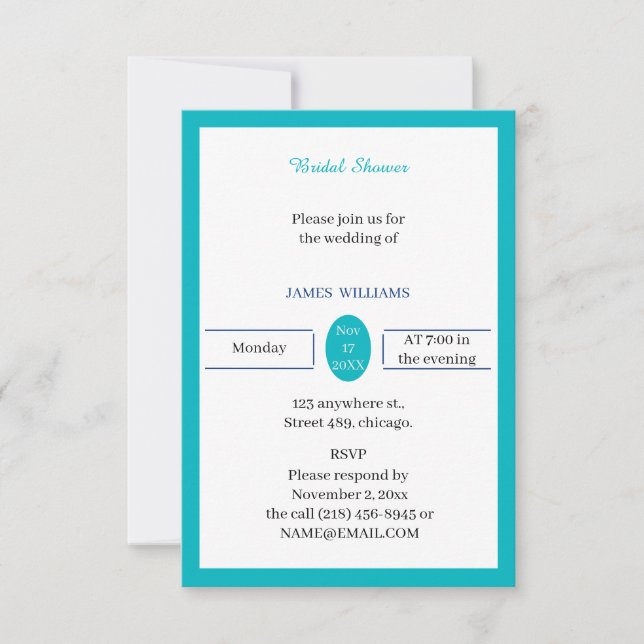 Simple Light Blue Bridal Shower  Invitation (Front)