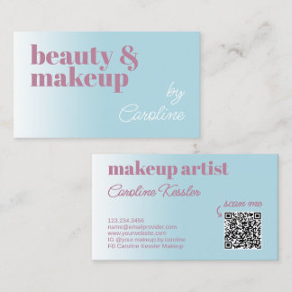 Simple Light Blue Candy Pink White Calligraphy Business Card