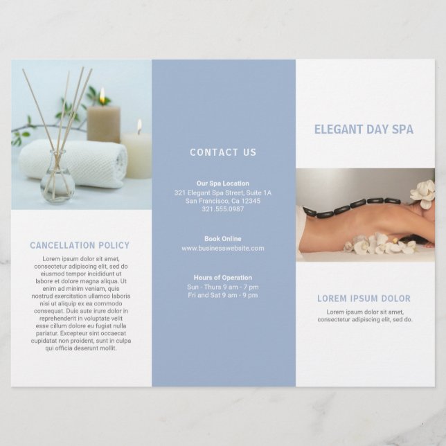 Simple Light Blue Elegant Spa Trifold Brochure (Front)