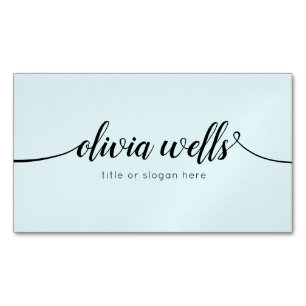 Simple Light Blue Handwritten Script Calligraphy B Magnetic Business Card