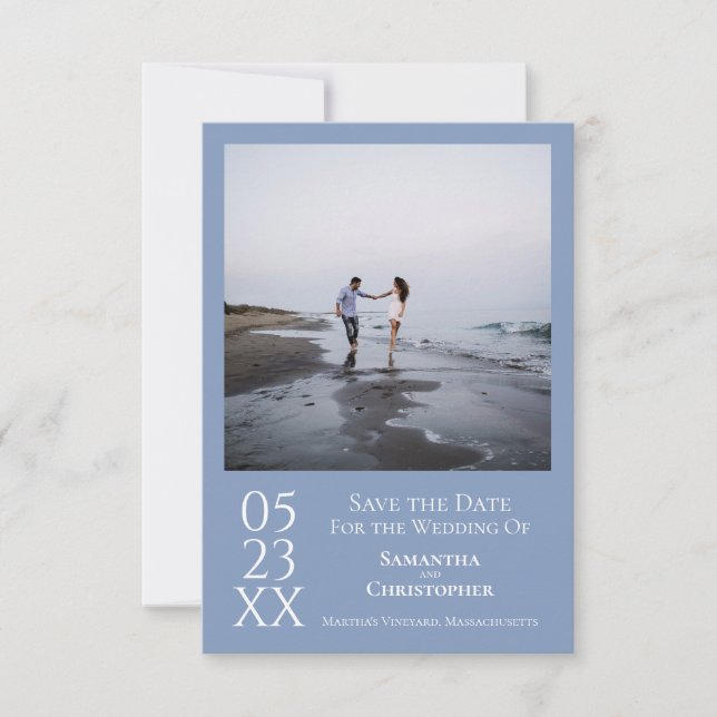 Simple Light Blue Modern Minimalist Photo Wedding Save The Date (Front)