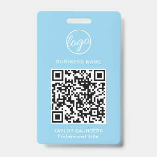 Simple Light Blue QR Code Employee ID Badge