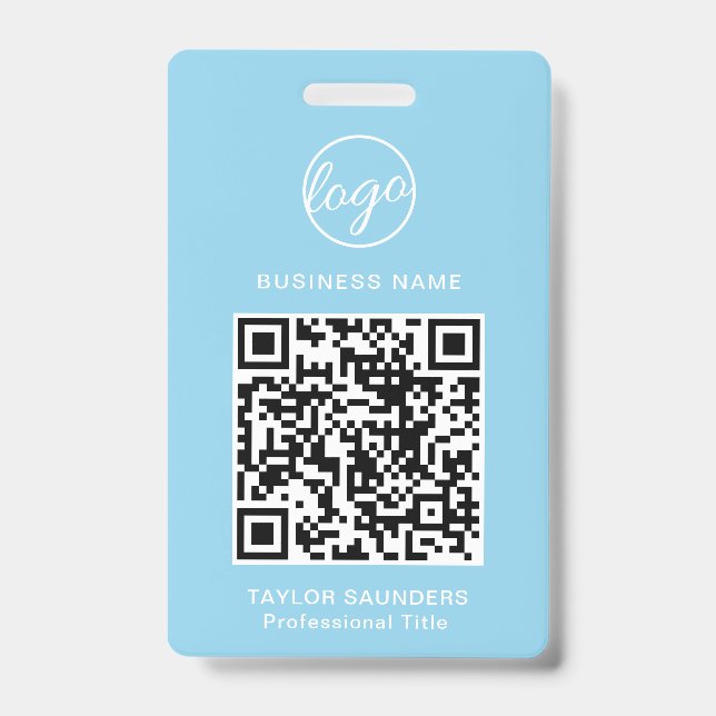 Simple Light Blue QR Code Employee ID Badge (Front)