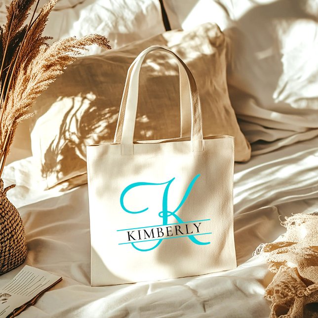 Simple Light Blue Split Monogram Gift Tote Bag (Creator Uploaded)