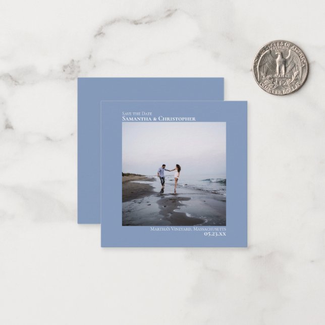 Simple Light Blue Wedding Save the Date Photo Mini Card (Front/Back In Situ)