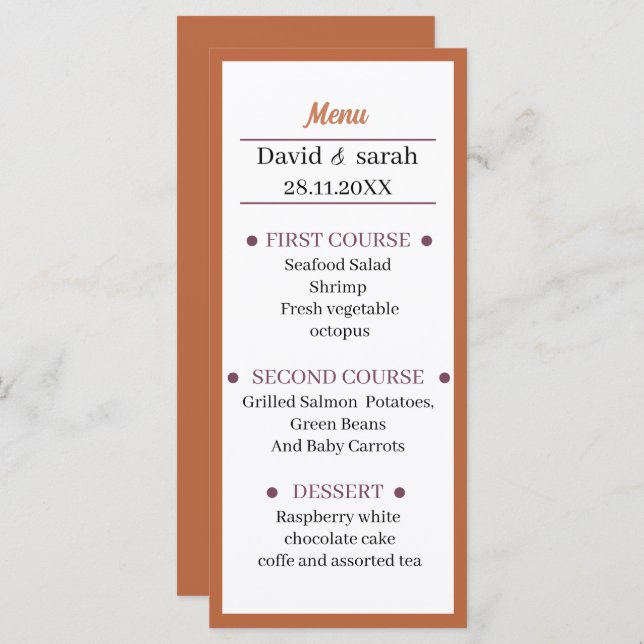 Simple Light Brown Wedding Dinner Menu (Front/Back)