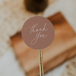 Simple Light Copper Calligraphy Script Thank You Classic Round Sticker