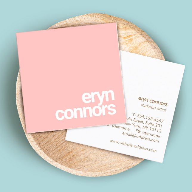 Simple Light Coral Pink Modern Typography Square Business Card (Creator Uploaded)